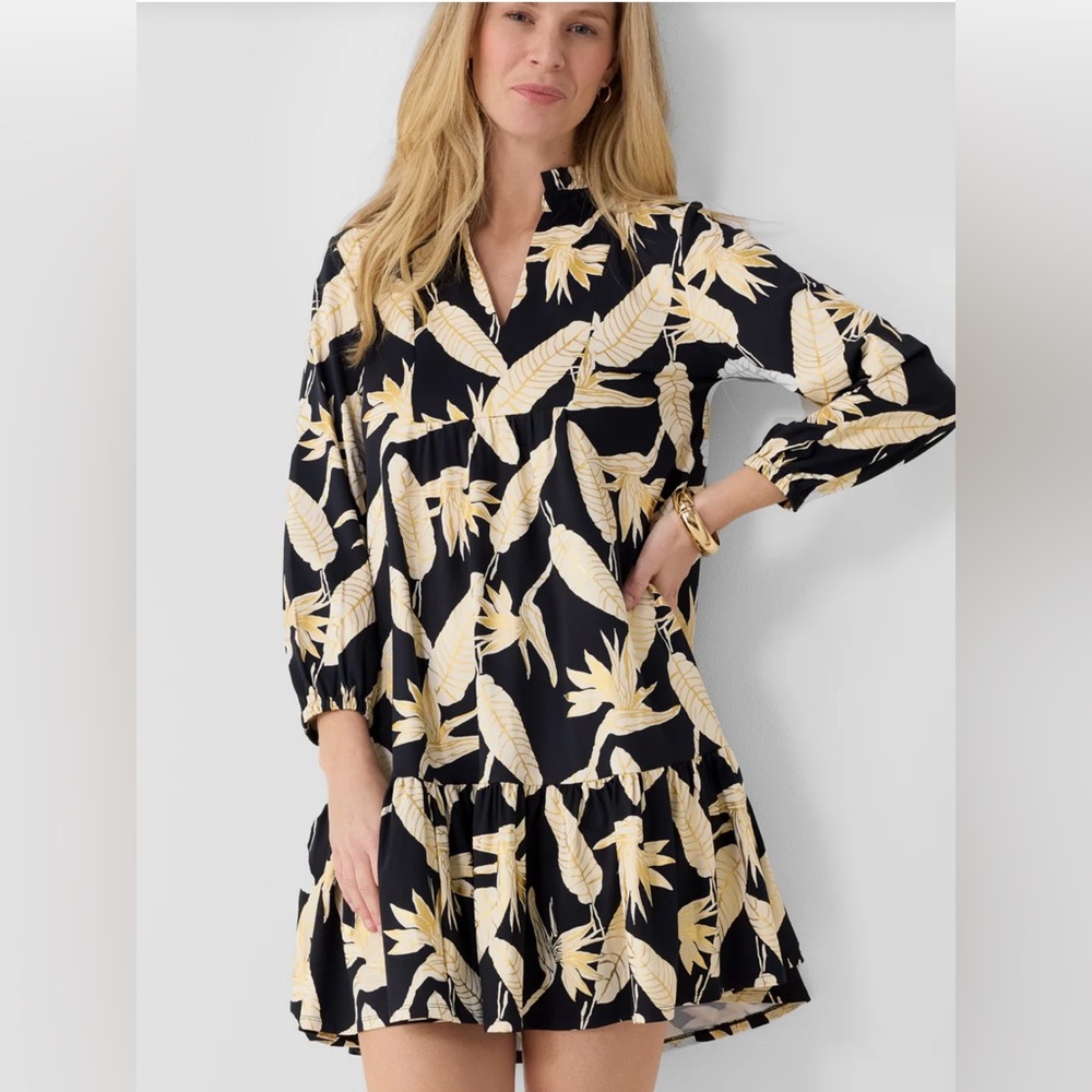 Cabana Life Paradise Black Metallic Relaxed Tiered Dress Size Medium NWT